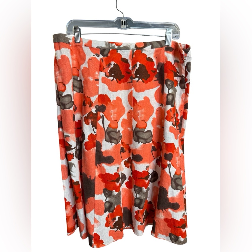 Coldwater Creek Linen Orange and Brown Floral A-Line Skirt Size XL